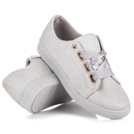 Ideal Shoes Baskets en daim avec ruban gris 3