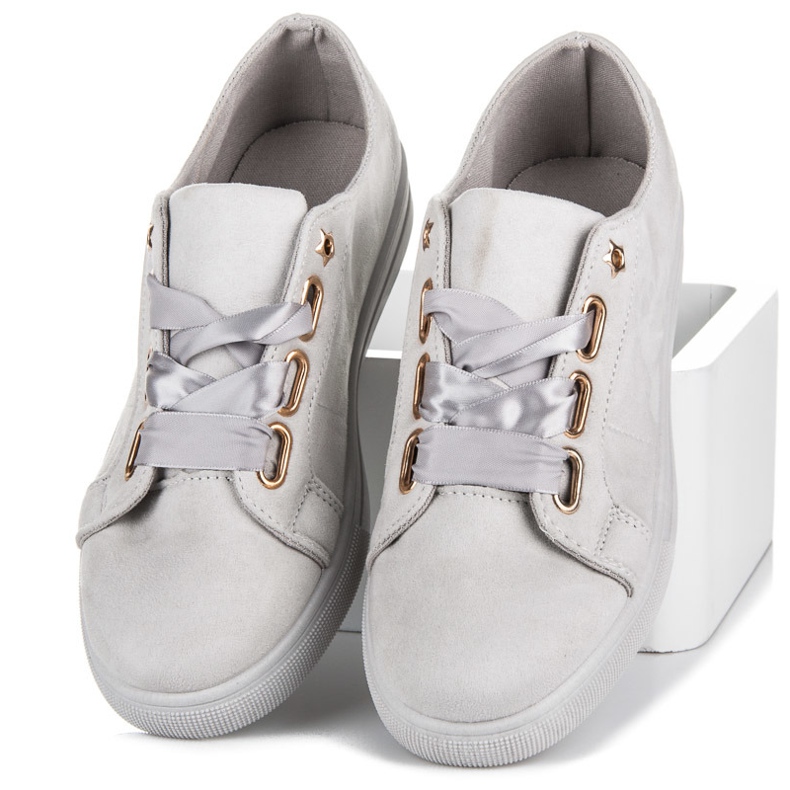 Ideal Shoes Baskets en daim avec ruban gris 1