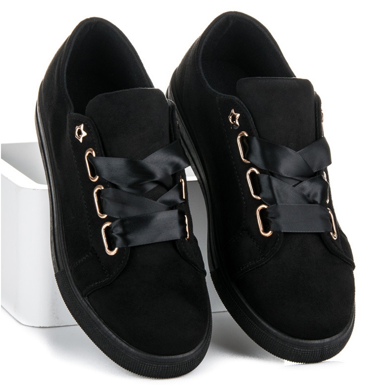 Ideal Shoes Baskets En Daim Avec Un Ruban le noir 2