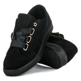 Ideal Shoes Baskets En Daim Avec Un Ruban noir 1