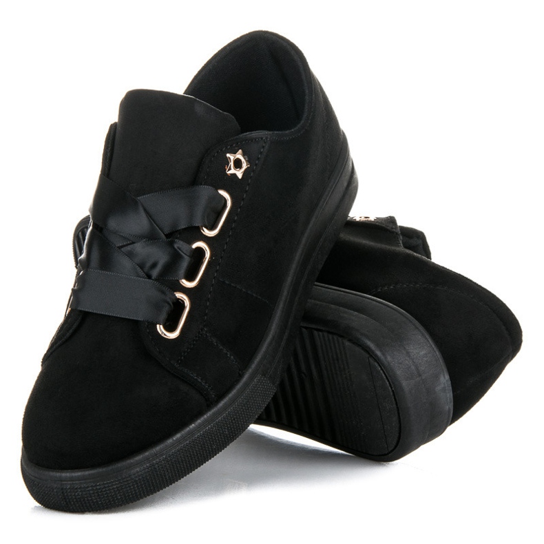 Ideal Shoes Baskets En Daim Avec Un Ruban le noir 1