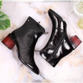 Bottes isolées pour femmes laquées avec un talon décoratif Potocki WOL98 le noir 4