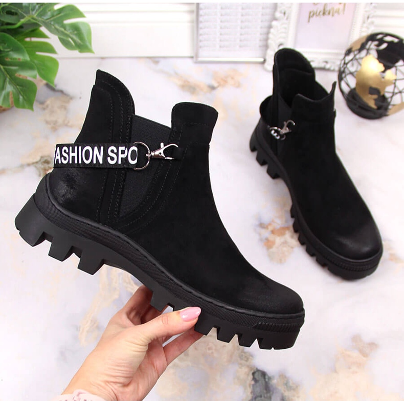 Bottines Chelsea en daim pour femme sur plateforme Potocki noire le noir 1