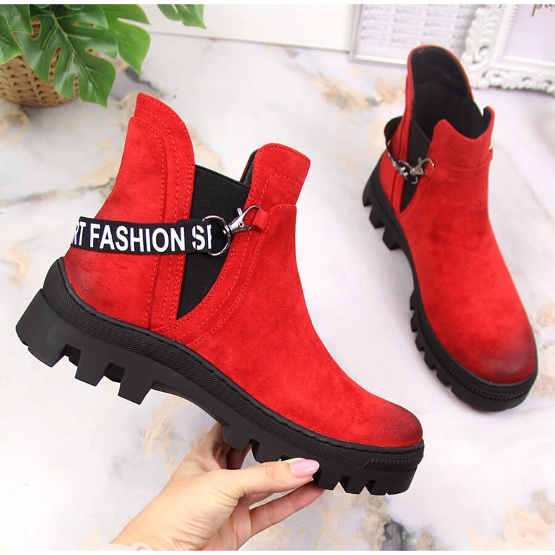 Bottines femme en daim sur plateforme Potocki rouge 1
