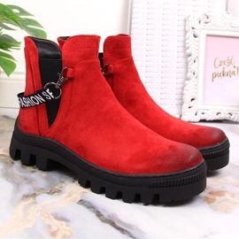Bottines femme en daim sur plateforme Potocki rouge 2
