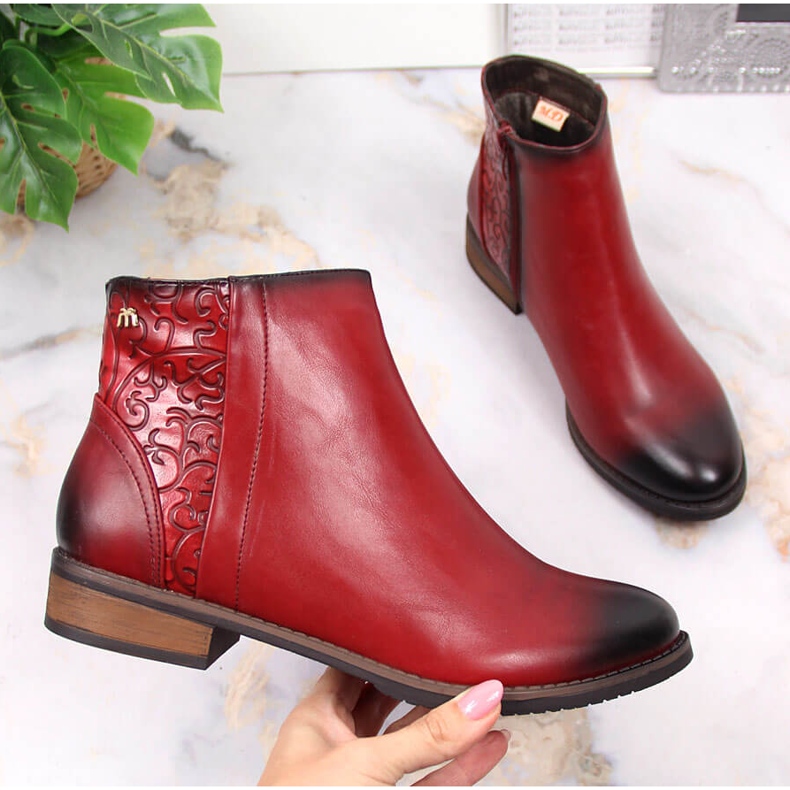 M. DASZYŃSKI Bottes jodhpur chaudes pour femmes rouges Daszyński SAN4B 1