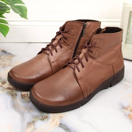 Bottes en cuir marron confortables pour femmes isolées marron Łukbut LUK1816B brun 3