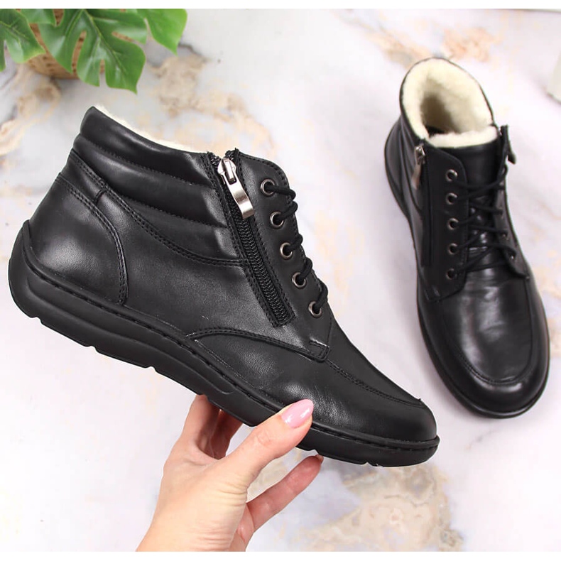 Łukbut Bottes en cuir noir isolées confortables pour femmes Lukbut LUK724A le noir 1