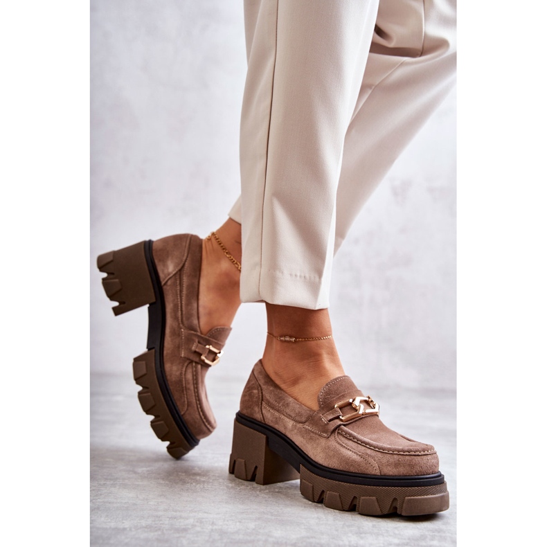 PL5 Talons Hauts En Daim Avec Décoration Lurdes Marron Doré beige 2