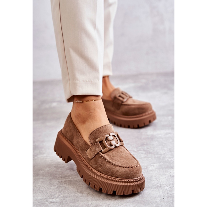 FB2 Richelieus pour femmes en daim avec décoration Leeza beige foncé 1