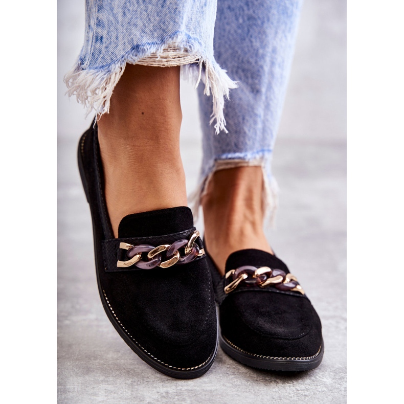 FB2 Mocassins en daim avec chaîne pour femmes Noir Nollies le noir 2