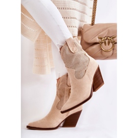 FB1 Bottes Femme Daim Ajourées Cowboy Beige Eleonore 6