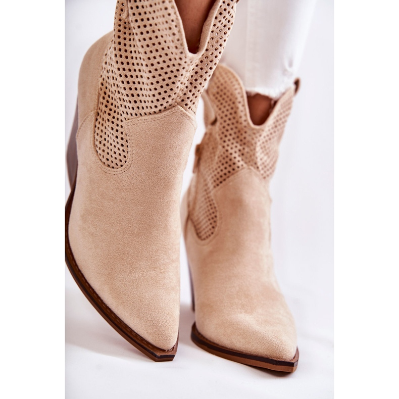 FB1 Bottes Femme Daim Ajourées Cowboy Beige Eleonore 2
