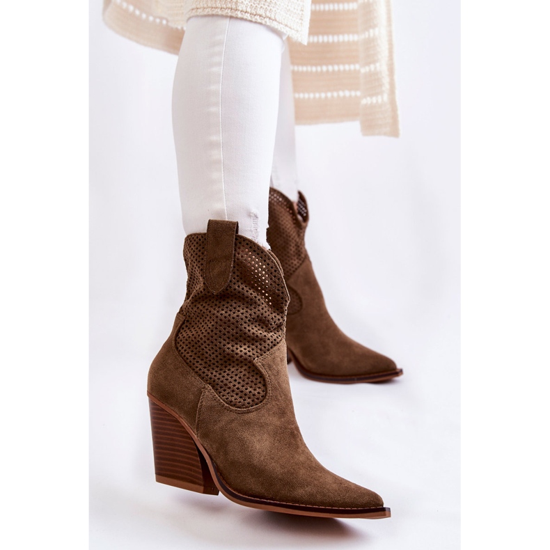 FB1 Santiags Femme Daim Ajourées Kaki Eleonore brun 1