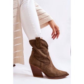 FB1 Santiags Femme Daim Ajourées Kaki Eleonore brun 4