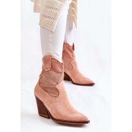 Boots Femme Daim Ajouré Cowboy Rose Eleonore beige 1