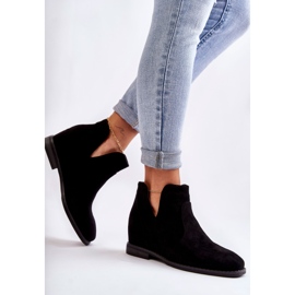 S.Barski Boots Henriette en daim noir à découpes sur talon plat le noir 3