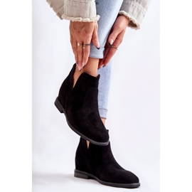 S.Barski Boots Henriette en daim noir à découpes sur talon plat le noir 1