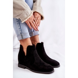 S.Barski Boots Henriette en daim noir à découpes sur talon plat le noir 8