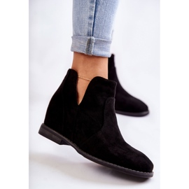 S.Barski Boots Henriette en daim noir à découpes sur talon plat le noir 2