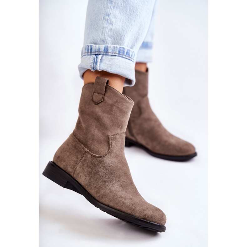 S.Barski Bottines en Daim pour Femme à Talon Plat Gris Foncé Fiorenz beige 1