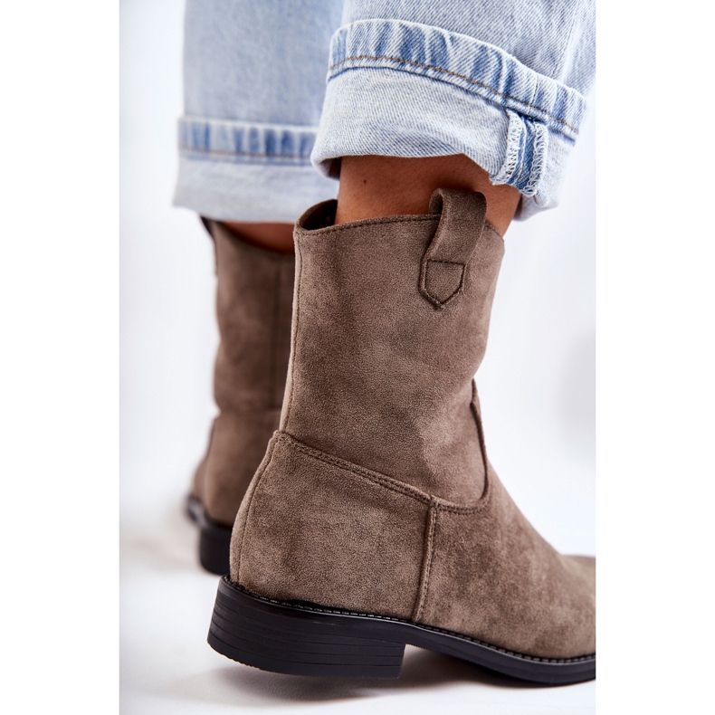 S.Barski Bottines en Daim pour Femme à Talon Plat Gris Foncé Fiorenz beige 2