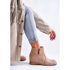 S.Barski Bottines en daim à découpes sur un talon plat Beige Henriette 4