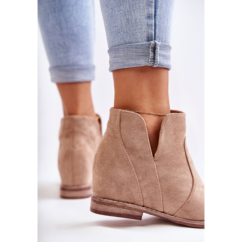 S.Barski Bottines en daim à découpes sur un talon plat Beige Henriette 2