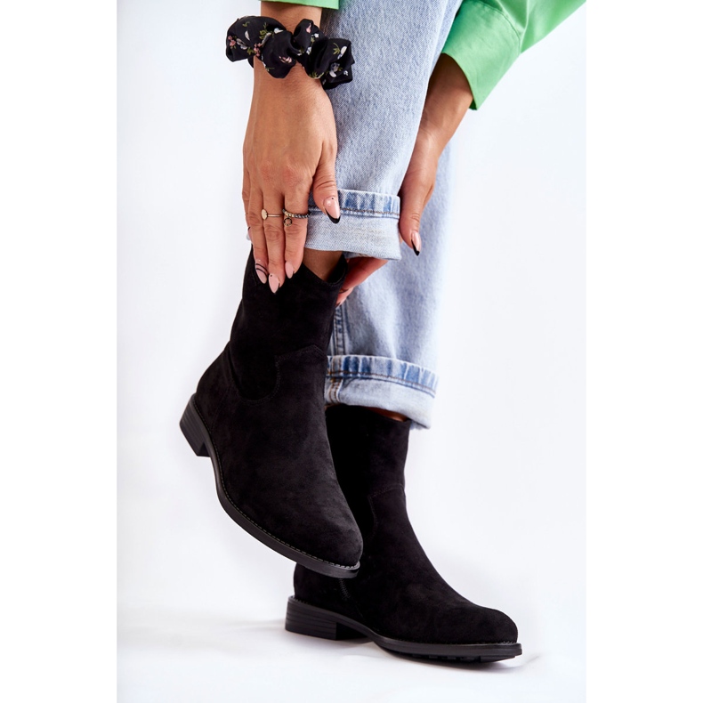 S.Barski Bottes à talon plat en daim pour femmes Noir Fiorenz 2