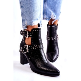 WJ2 Bottines à Talons pour Femme avec Strass Noir Kelin le noir 1