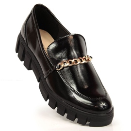 Sergio Leone Mocassins laqués avec chaîne le noir 2