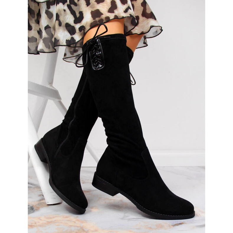 Jezzi Bottes en daim chaudes pour femmes noir 1