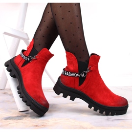 Bottines femme en daim sur plateforme Potocki rouge 4