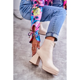 Bottines Pour Femme À Talons Épais Avec Fermeture Éclair Beige Carrera 1