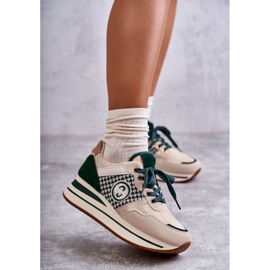 FB2 Chaussures Sport Femme Tendance Sur Compensée Beige-Vert Aronne 1