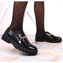 Sergio Leone Mocassins laqués avec chaîne le noir 1