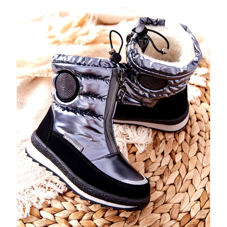 Evento Bottes de neige Bottes hautes pour enfants Miss❤E 21DZ23-4324 Gris le noir argent 2 Evento Bottes de neige Bottes hautes pour enfants Miss❤E 21DZ23-4324 Gris le noir argent 2