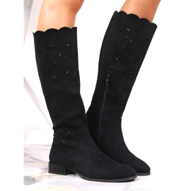 M. DASZYŃSKI Bottes en daim ajourées pour femmes Daszyński le noir 4