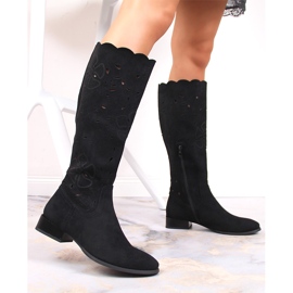 M. DASZYŃSKI Bottes en daim ajourées pour femmes Daszyński le noir 3