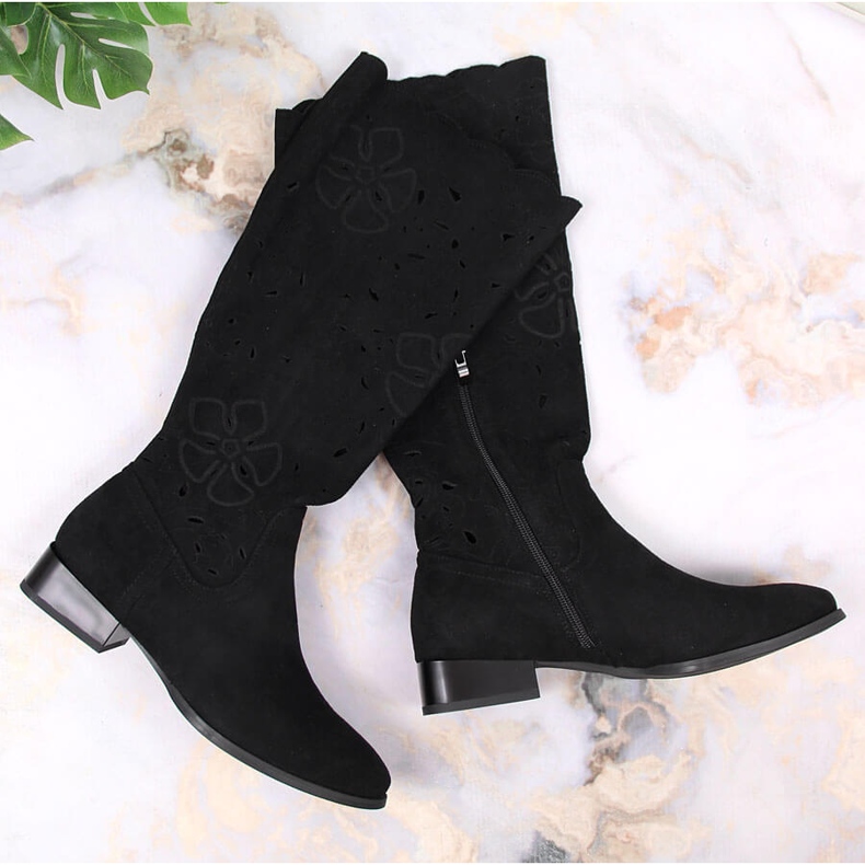 M. DASZYŃSKI Bottes en daim ajourées pour femmes Daszyński le noir 1