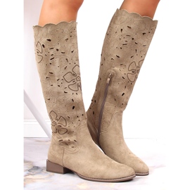 M. DASZYŃSKI Bottes pour femmes, ajourées, daim marron Daszyński brun 1