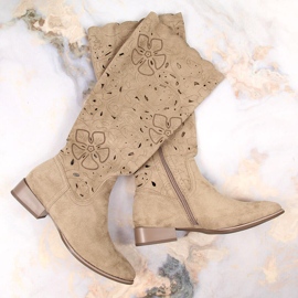 M. DASZYŃSKI Bottes pour femmes, ajourées, daim marron Daszyński brun 4