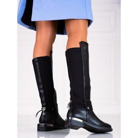 Bottes classiques pour femmes sur un élégant talon plat Shelovet le noir 1