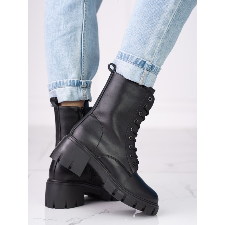 Bottes à lacets Shelovet noires classiques à talons hauts le noir 1