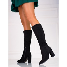 Bottes classiques noires pour femmes sur le poteau Shelovet en daim écologique 1