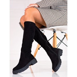 Bottes pour femmes en daim sur la plateforme Shelovet noir 1
