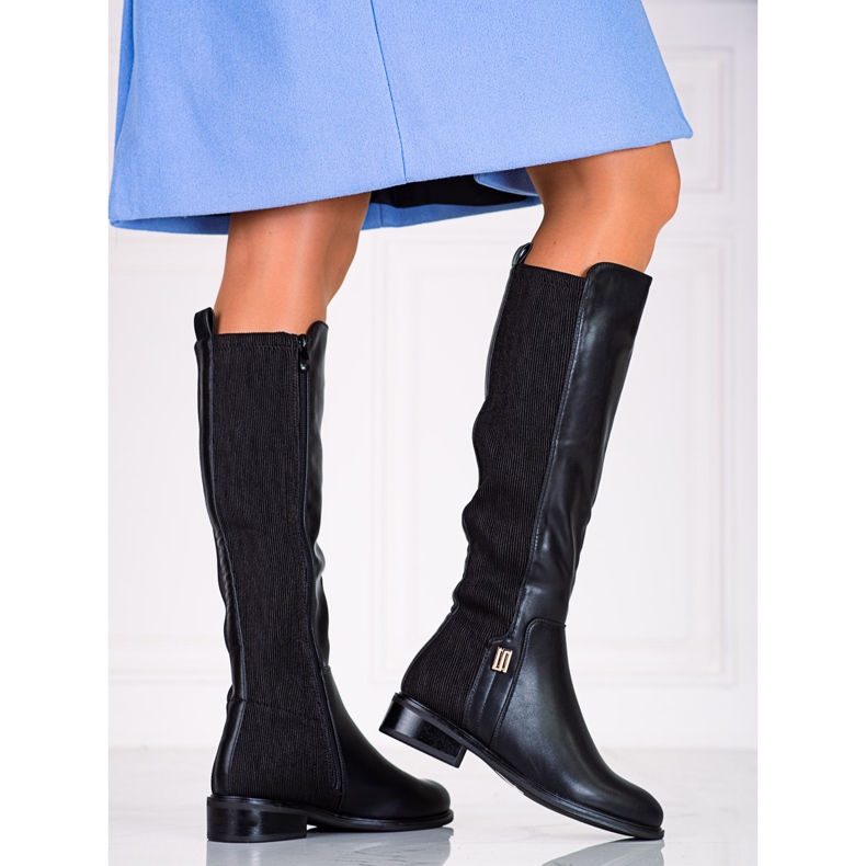 Bottes femme Shelovet noires à talons plats le noir 1
