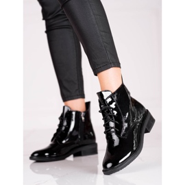 Élégantes bottes à lacets Shelovet pour femmes en cuir écologique verni noir 1