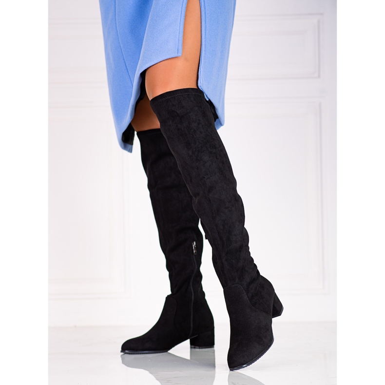 Cuissardes en daim pour femmes sur tige basse Shelovet le noir 1