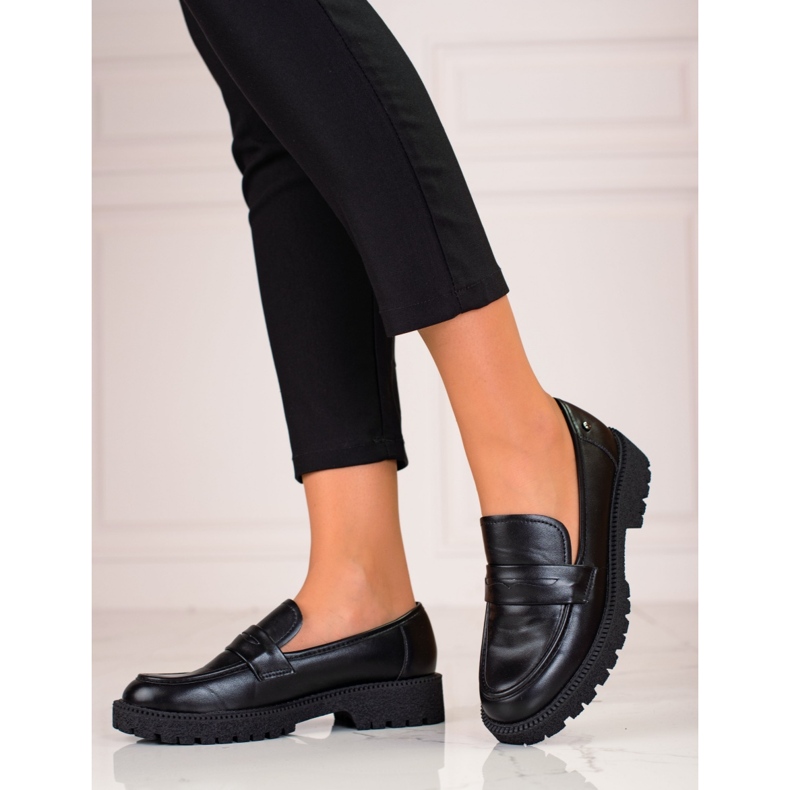 W. Potocki Mocassins classiques pour femmes sur une semelle épaisse Potocki noir 1